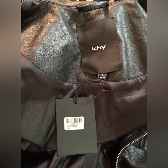 NWT Khy Edgy Black Faux Leather Belted Coat super puff sleeves Sz small - Picture 4 of 9